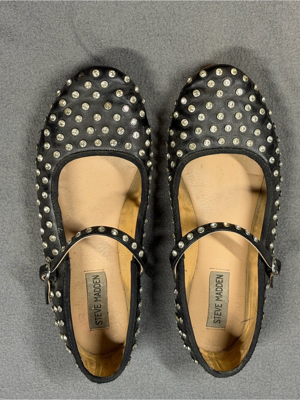 Steve Madden Black Studded Mary Janes with Ankle Strap 8.5